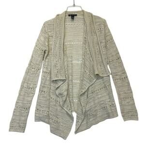 INC International Concepts Open Front Loose Knit Cardigan Medium cream crochet